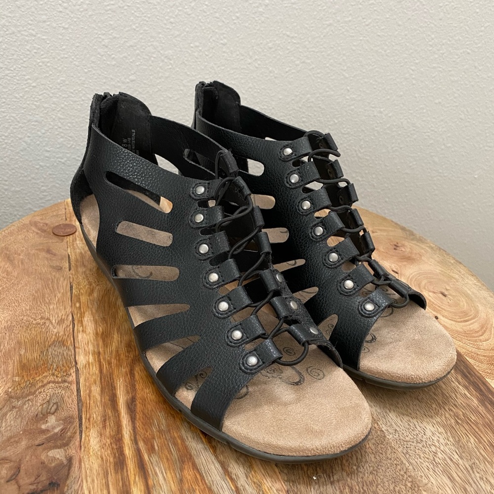 Black gladiator sandals (wide width)